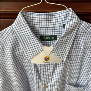 Orvis Men's Blue & White Checkered Shirt. Size LT.